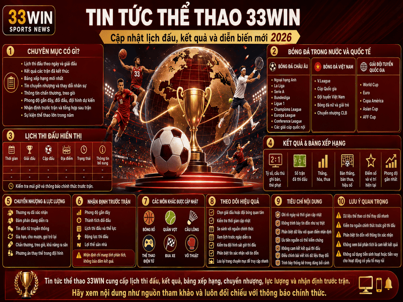 Tin Tức Thể Thao 33WIN – Cập Nhật Lịch Đấu Và Diễn Biến Mới